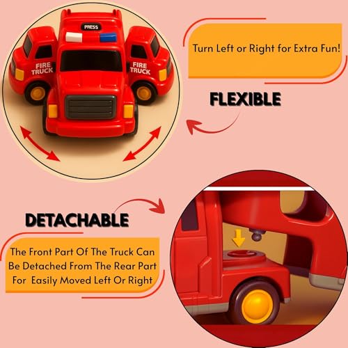 Image of GRAPHENE 5 in 1 Fire Truck Toy Set for Boy 3-10 Years Friction Powered Transport Vehicle Montessori Carrier Educational Light Music Pullback Monster Truck Mini Helicopter Taxi Playset Gift