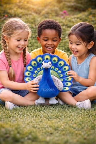 Image of Peacock Soft Toy for Girls Boys Kids,Dark Blue,Peacock Bird,Animal Plush Stuffed Baby Teddy Gift Birthday, 25cm