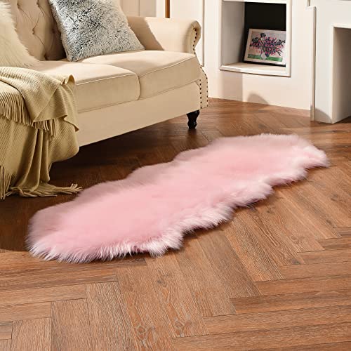 Duduta Pink Sheepskin Shag Runner Rugs 2X6 Ft, Fluffy Faux Fur Washable Rugs Seat Couch Covers Bedroom Nursery Decor #TOP4