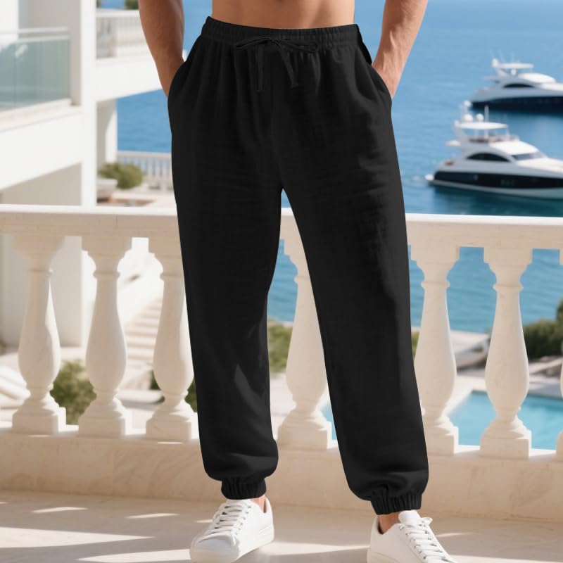 HOTYD Loose Breathable Linen Pants for Men Lightweight Elastic Waist Yoga Beach Trousers Casual Travel Pants2