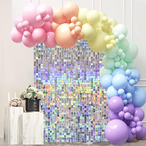 Image of Iridescent Silver Shimmer Wall Backdrop, 24 Panels, 6x4 Ft Photo Backdrop | wedding backdrop birthday backdrop party decoration photo booth backdrop bridal shower baby shower event decoration