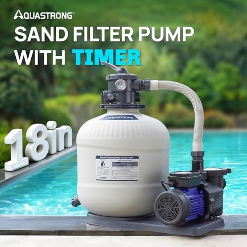 Image of AQUASTRONG 18in Sand Filter Pump with Timer, 1.5 HP, 8100 GPH Pool Pumps for Pools Up to 28000 GAL, Pool Filter With 6-Way Valve, Improved Circulation and Filtration