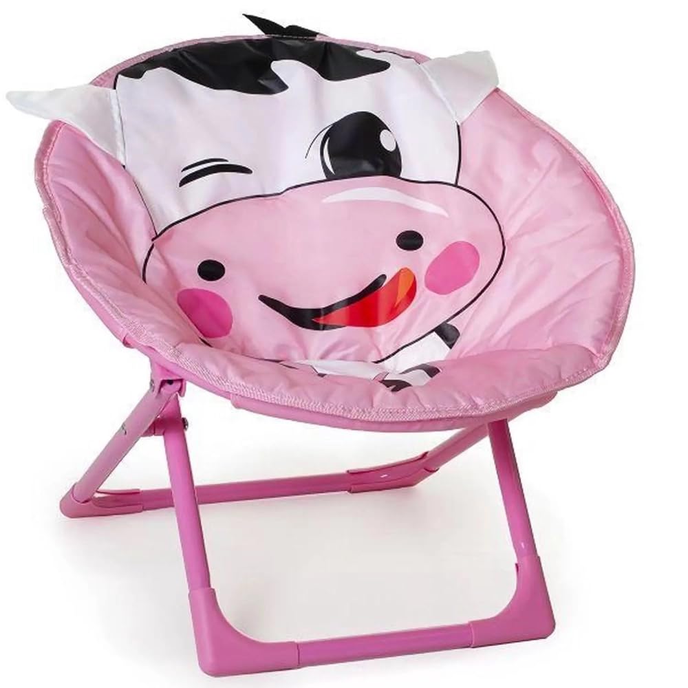 HomeFast Children's Camping Chair Moon Chair Foldable Children's Folding Chair Indoor and Outdoor Easy to Carry for Toddler Girls Boys, Kids Cartoon Cow Pattern Folding Chair (Cow) 1