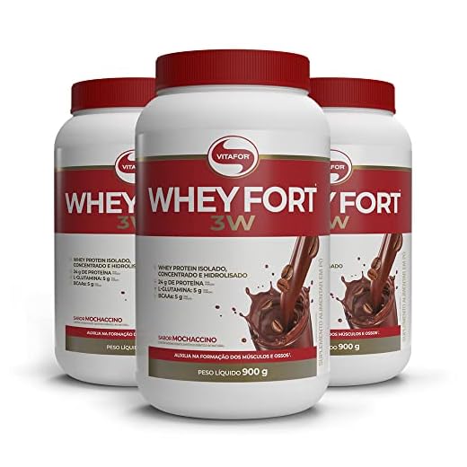 Kit 3 Whey Fort 3W Vitafor Mochaccino 900g