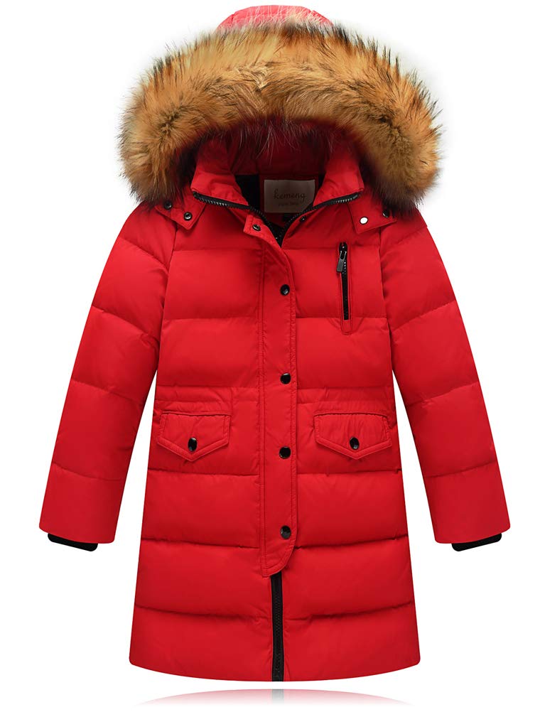 Odziezet Boys Red Faux Fur Hood Down Coat Kids Girl Puffer Padded Long Parka Jacket Outwear 2-13 Years
