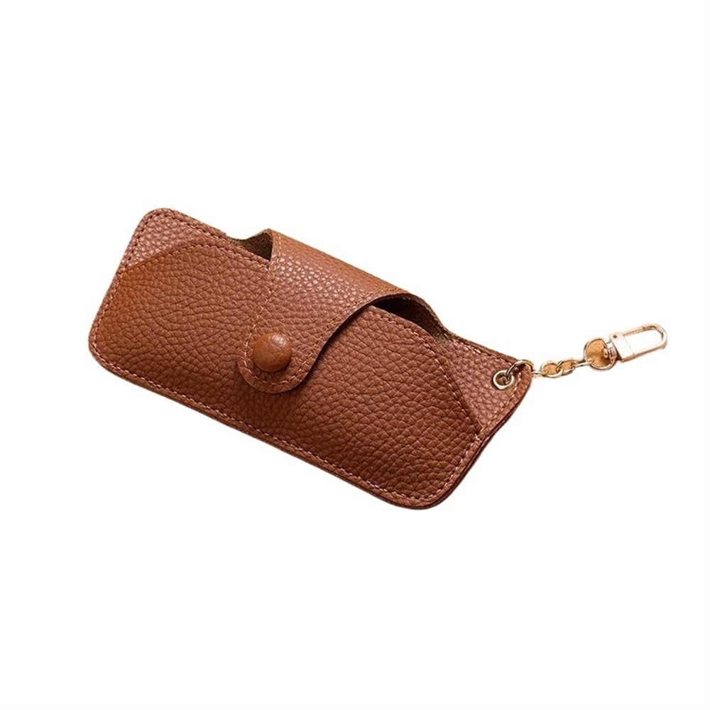 2/4 szt. przenośna retro miękka torba na okulary ze skóry PU z łańcuszkiem smycz etui na okulary przeciwsłoneczne proste pudełko do przechowywania okularów etui na okulary pojemnik (brązowy,