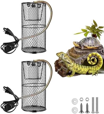 Reptile Heat Lamp Guard with Anti-Bite Brass Ceramic Emitter Basking Heater Lamp Holder,Radiant Heat Panel Reptile Holder Accessories for Turtles Chicks Lizard Snake Bulb Not Included (2Packs)