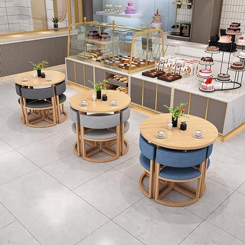 Topjia Round Conference Room Table with 4 Chairs,Modern Wood Dining Table Set,Small Office Reception Room Table and Chair,Kitchen Table Round Coffee Table for Dining Room Living Room Office, Black a
