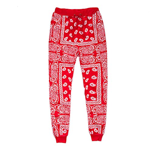 Unisex Fashion Man Skateboard Bandanas Pants Womens Loose Hip Hop Swag Bandanas Joggers Pants for Men's Red,XX-Large