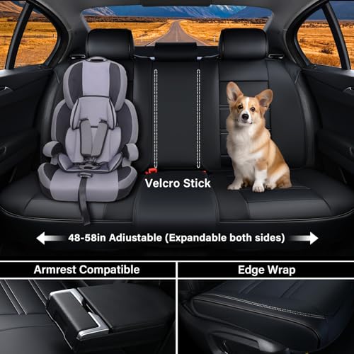 Image of Coverado Car Seat Covers Full Set, 5 Piece Car Seat Protector with Removable Headrest, Nappa Leather Breathable Front Rear Seat Cushion Side All Wrapped Universal Fit Truck Automotive Most Cars Black