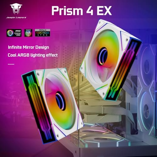 Image of prism4 EX 120mm PC Reverse Blade ARGB Case Fan,Infinity Mirror RGB Light Effect 5V 3PIN Motherboard Light Sync 800~1850RPM PWM PC Fans (White Reverse-5Pack)