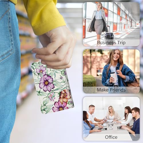 Image of Business Card Holder，PU Leather Business Card Case Color Printing Pattern Card Holder Wallet，Pockets Magnetic Credit Card Holders for Men and Women - Colorful Daisy