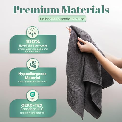 NatureMark 8 Handtücher Set - 100% Baumwolle - Saugfähige und langlebige Handtücher, Größe 50×100 cm, Anthrazit Grau