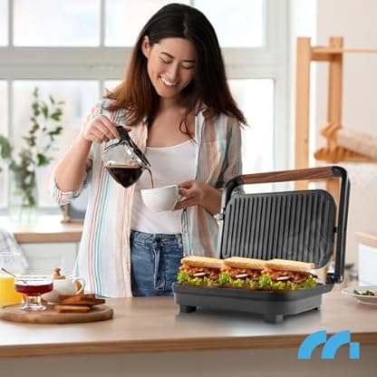 MalTec Kontaktgrill Elektrogrill Sandwichmaker Sm1500W Toaster Schwarz Grillplatten für Sandwiches – Bild 8