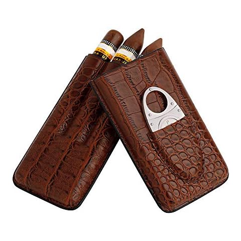 PIPITA Cigar Case Portable Travel 3 Tubes Elegant Leather Cigar Humidor with High-end Stainless Steel Cigar Cutter Portable Gift Bag (Brown) Cover
