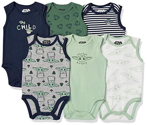 Image of Amazon Essentials Disney | Marvel | Star Wars Unisex Babies' Sleeveless Bodysuits, Pack of 6