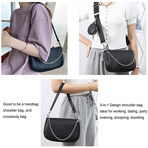 Crossbody Bag for Women Leather Chain Strap Side Shoulder Handbag With Coin Purse Pouch, 3 Removable Shoulder Straps3