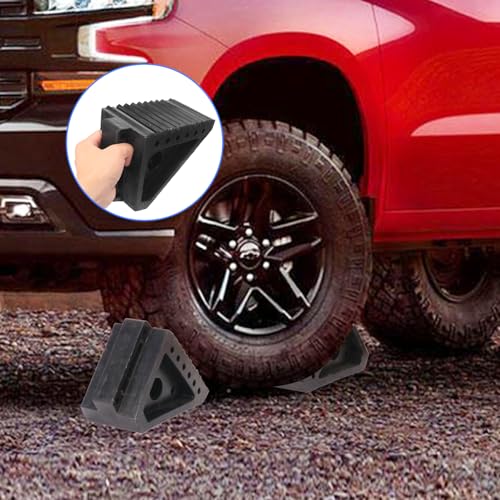 Image of 4 PCS Heavy Duty Wheel Chocks - 8 x 4 x 6 Inch Travel Tire Chock, Rubber Wheel Stopper for Cars, RV Trailers, Camper, Blocks, Trailer Chocks