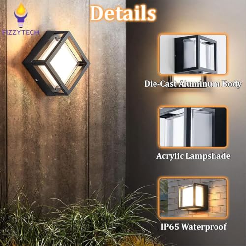 Image of fizzytech 5W LED Square Wall Light, Waterproof Metal Body with Acrylic Cover, Warm White Indoor & Outdoor Wall Lamp for Balcony, Garden & Home, Pack of 2