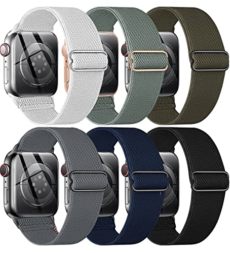 BELONGME 6 Packs Stretchy Nylon Solo Loop for Apple Watch Band Series Ultra SE 8 7 6 5 4 3 2 1 40mm 38mm 44mm 42mm 45mm 41mm 49mm, Women and Men Sport Apple Watch Bands Replacement for iWatch Bands
