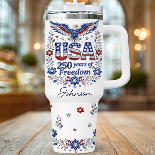 Image of Personalized 250th Anniversary Of America Tumbler - Custom Patriotic USA Flag 1776-2026 Gifts - US Eagle Freedom Cup 40oz A5 - American Independence Celebration Gifts For Men Women