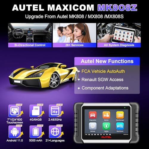 Autel Obd2 Scanner Diagnostic Tool MaxiCOM MK808Z: 2026 Bidirectional Scan Tool, 28+ Service, Active Tests Scanner for Car, All System OBD2 Diagnostics Car Scanner for DIY, Mechanic and Small Shops - Image 3