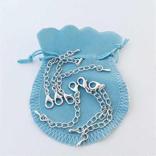 Necklace Extender Chains,Set of 6,Silver,12mm Lobster Clasp,Waterdrop Charm, Keeper Bag