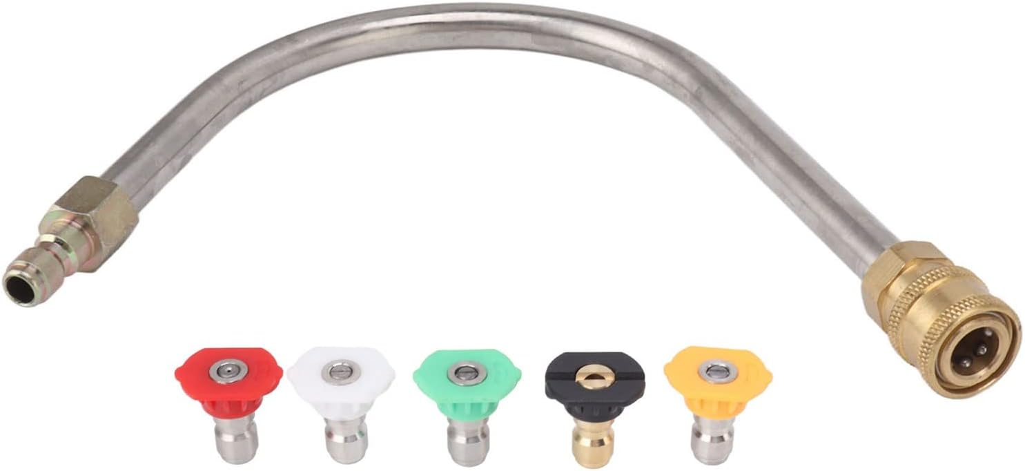 TOPINCN Pressure Washer Extension Wand, 45 Degree Curved 1/4 Inch Quick Connect Erosion 4000psi Pressure Washer Spray Lance for Hard to Touch Areas (U Shaped with 5 Nozzles)
