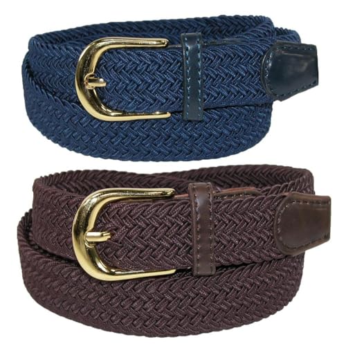 CTM Women's Elastic Braided Stretch Belt (Pack of 2 Colors)