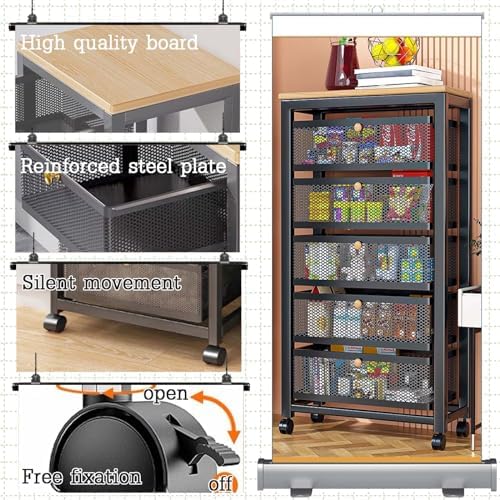 Slim Rolling Storage Cart, Mobile Utility Shelving Organizer for Kitchen, Bathroom, Laundry & Office - Space-Saving Design with Slide-Out Feature for Easy Access