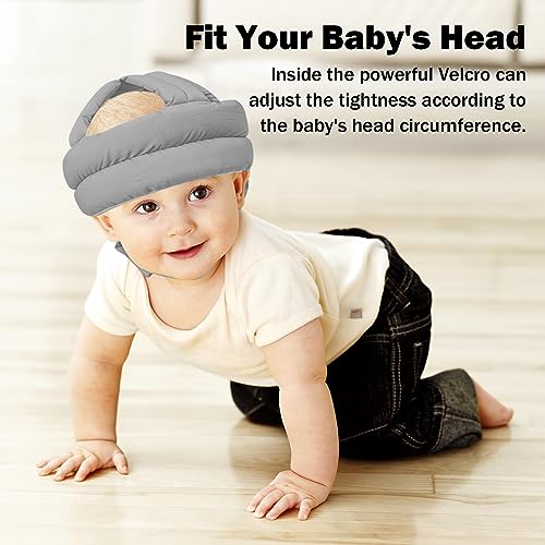 Image of Baby Head Protector Baby Helmet for Crawling Walking, No Bumps Safety Head Adjustable Protective Cap for Walking, Playing (Gray)