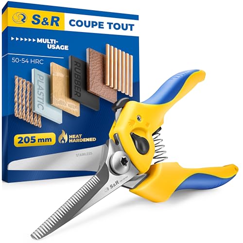 S&R Ciseaux Coup Tout Multifonction Multi-usage pour Bricolage et Maison205mm. Lame en Acier Inox 50mm HRC 50-54
