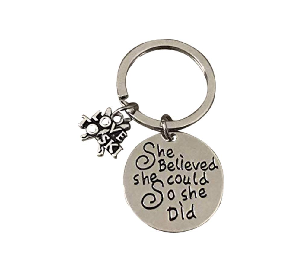 Sportybella Ski Charm Keychain, Women Ski She Believed She Could So She Did Jewelry, for Girl, Teen and Women Skiers