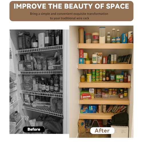 Image of 5 Pack Size24x12in Wire Shelf Cover for Pantry, Closet, Kitchen - Waterproof PVC Wood-Look Wire Rack Covers for Shelves, Multiple No-Tool Installation
