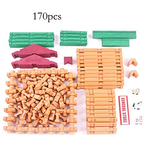Wondertoys 170 Pieces Wood Logs Set Ages 3+, Classic Building Log Toys For Boy, Creative Construction Engineering Educational Gifts #TOP5
