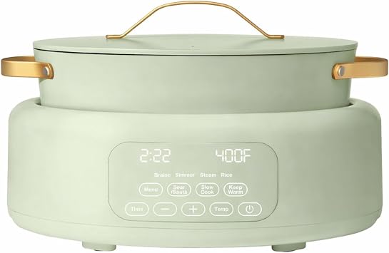 Electric Multi Cooker 6 Qt 10-in-1 Cooker for Slow Cooking, Rice, Steam & Easy One-Pot Meals for Modern Kitchens Sage Green