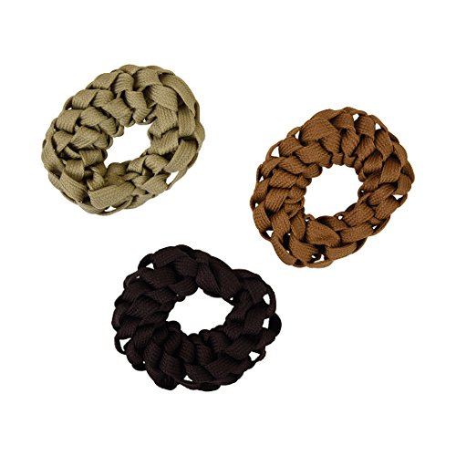 Set of 3 Braided Hair Scrunchies Pony Holders for Women and Girls - Browns