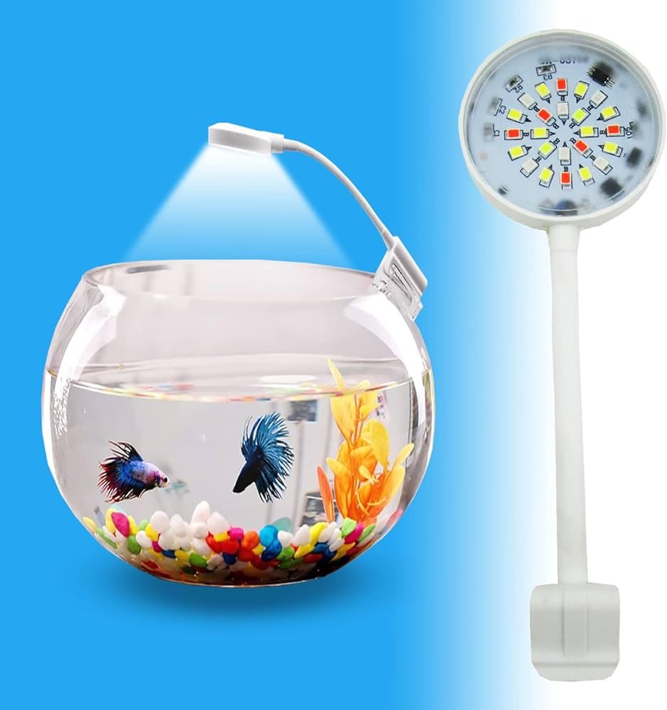 Multicolor Changing Nano Aquarium Lamp, 360-Degree Adjustable Clip Light for Small Aquarium & Fish Bowls (Blue & White)