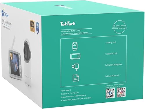Miniatura 12 de TakTark Monitores de bebé HD 720P de 5 pulgadas, monitor de bebé de video con 2 cámaras y audio, luz nocturna, rango de 960 pies, audio de 2 vías,