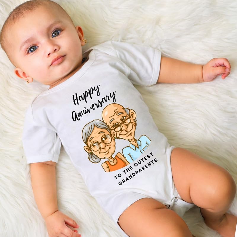 Image of KNITROOT Grandprarent Family Special Onesies, Unisex Baby 100% Cotton Envelope Neck Half Sleeve Romper, Bodysuit, Happy Anniversary To The Cutest Grandparents, Infant Cloths for Boys & Girls
