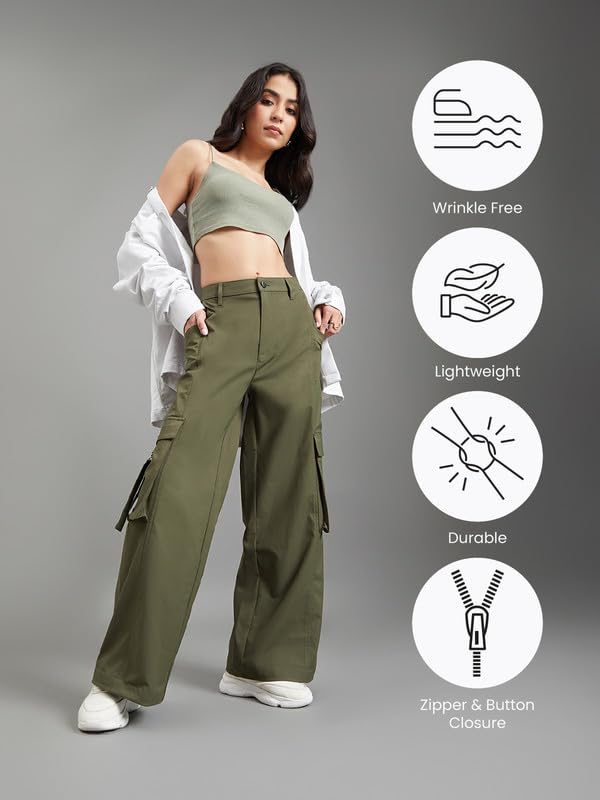 Image of GO COLORS Mostlysane Collection Polyester Cargo Pant for Women | Lightweight, Mid Rise, 4 Pockets