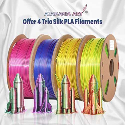 Image of Ataraxia Art PLA 3D Printer Filament, Triple Color Coextrusion PLA Filament 1.75mm, Silk Shiny Blue-Yellow-Purple Filament, 3D Printing Filament 1kg /2.2lb Spool, ±.03mm, with Filament Storage Bag