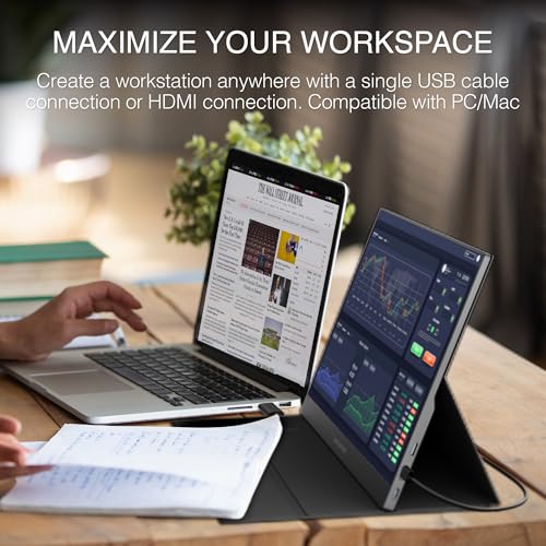 Image of Packard Bell 15.6 inch Portable FHD 1080P Monitor - Ultra-Slim IPS Display with USB-C & HDMI, Smart Cover & Speakers, HDR, Plug & Play - Ideal External Monitor for Laptop, PC, Phone, and Mac