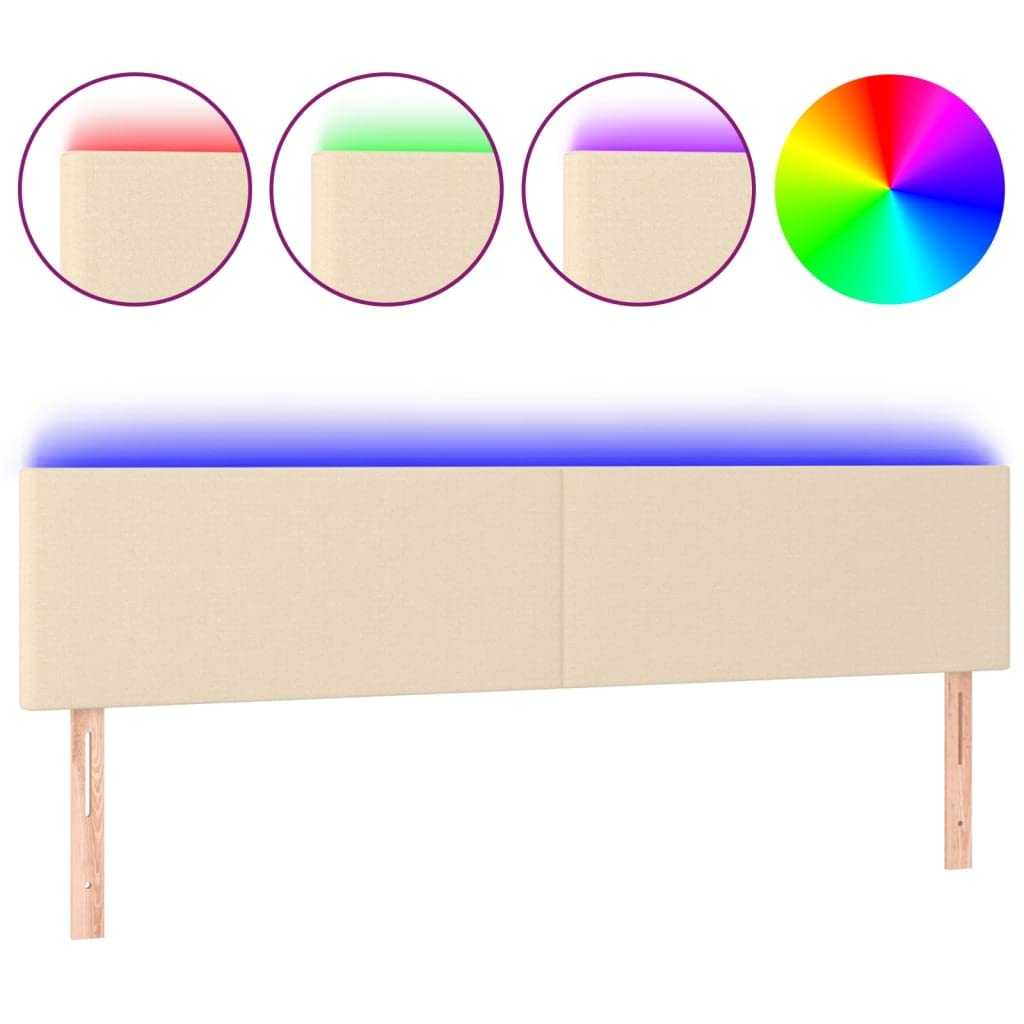 Tête De Lit à LED Crème - 180x5x78/88 Cm - Tissu Polyester - Réglable En Hauteur - Bandes LED Incluses
