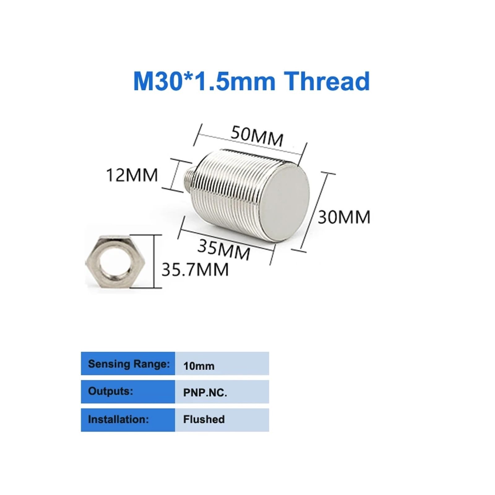M30 Induktiver Näherungssensor mit Kartusche, DC 12–24 V, M12-4-polig, PNP/NPN-Ausgang, bündig/nicht bündig, geschirmt/nicht geschirmt(M30 PNP.NC 10mm)