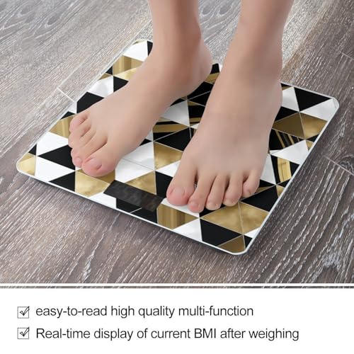 Báscula Digital de Baño Moderno Triángulos Negro Blanco Dorado miniatura 5