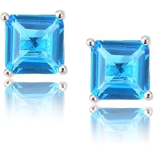 RIZILIA CLASSIC 18K White Gold Plated Stud Earrings for Women - Square Emerald Asscher Cut 7mm Cubic Zirconia, Hypoallergenic Birthstone Post Earrings with Premium Gift Box