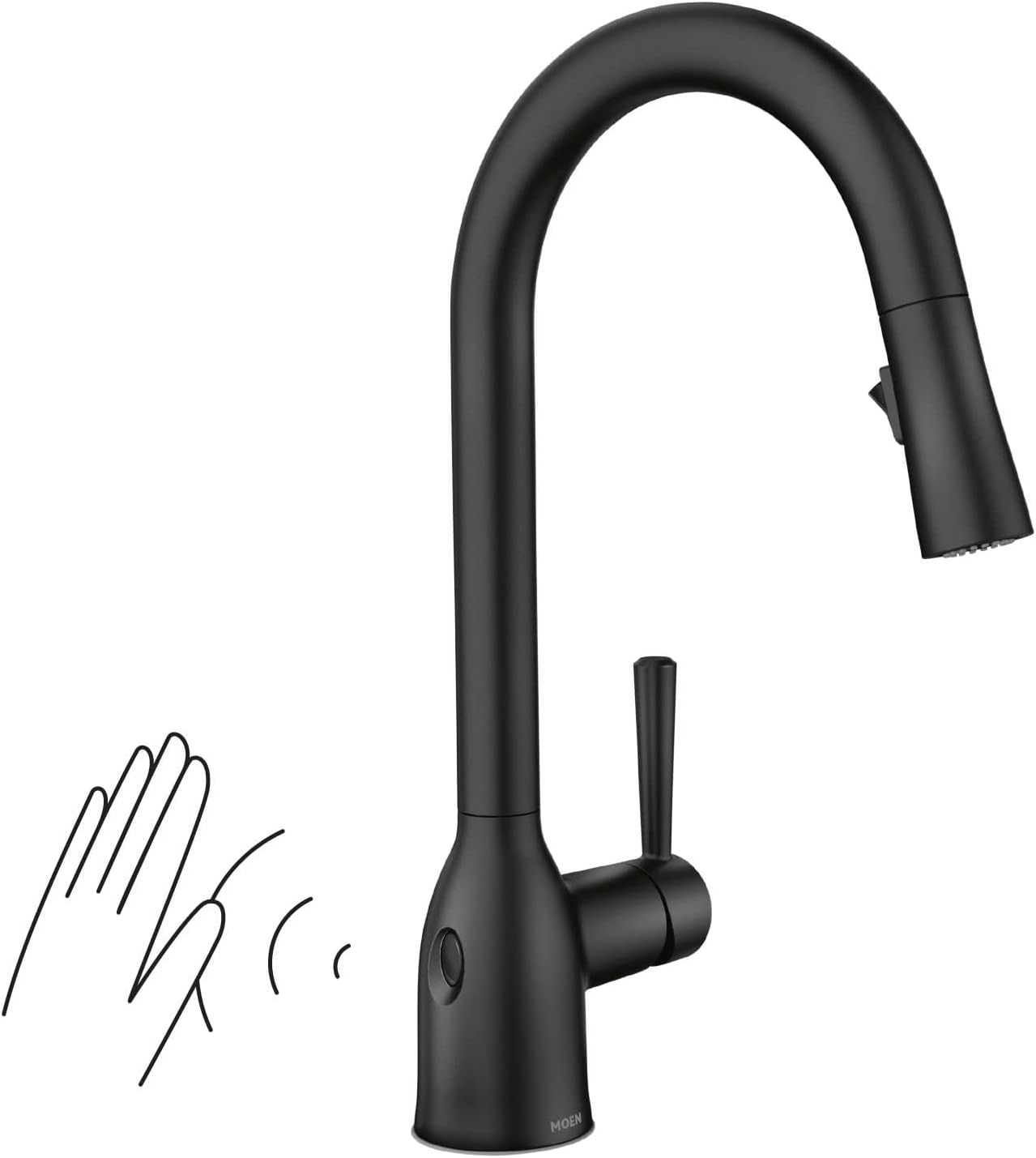 Moen 87233BL Adler Matte Black One-Handle High Arc Kitchen Sink Faucet Bundle with Moen 3942BL Matte Black Deck Mounted Kitchen Soap Dispenser with Above The Sink Refillable Bottle