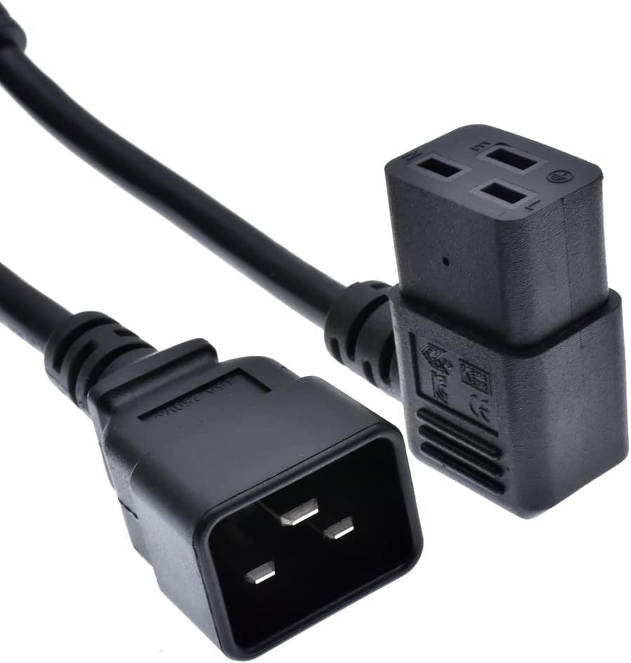 Toptekits C20 to C19 Elbow Plug Short Power Cord 1 Foot, IEC 320 C20 to 90 Degree Right Angle IEC C19 Short Power Cable, 16AWG,1ft/30cm