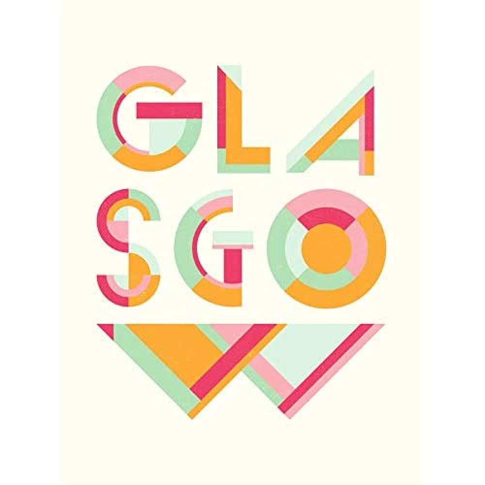 Wee Blue Coo Glasgow Colourful Word Art Wall Art Print 12X16